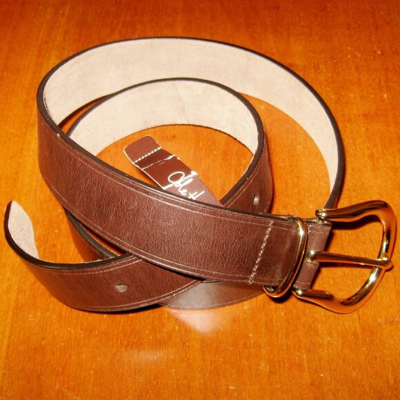 Cole Haan Brown Belt Mens Sz M (34-36) Dark Chocolate Brown NWT Goldtone Buckle - Picture 1 of 9